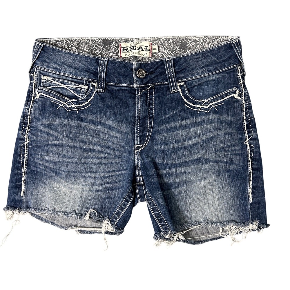 Ariat REAL Denim Cut-Off Shorts Womens 31 Blue Heavy Stitch Western Cowgirl 32x5